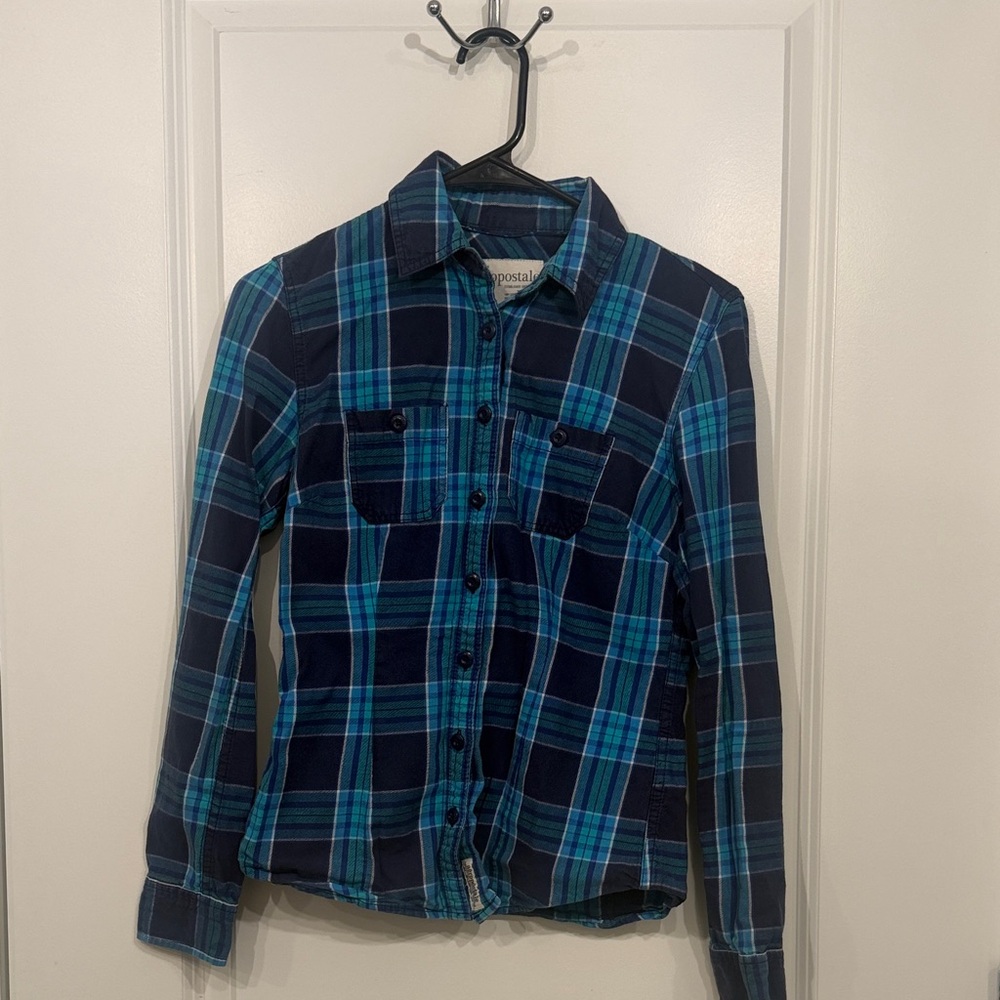 Aeropostale Blue Plaid Button-Up Shirt